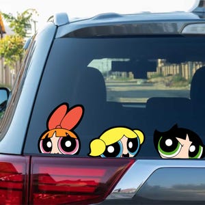 The power puff girls Peeking Peek Peekabo Peekers car Bumper Window Vinyl Decal Anime Stickers Meme kids looney disney cartoon network