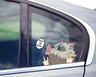 Anime Boar Fight Me peeking decal cartoon ninja slay fighter sticker for cars trucks suv peeker peeakabo japanese character funny laptop