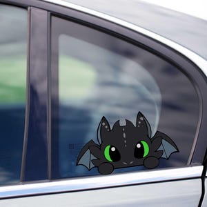 Cute tooth less Black Dragon Peeking Peek Peekabo Peekers Window Vinyl Decal Cartoon Stickers Meme Movie