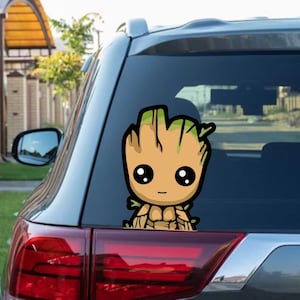 Baby I Am Groot The Guardians Peeking Peek Peekabo Peekers Zderzak Okno Vinyl Decal Słodkie Marvel Avengers Disney Naklejki