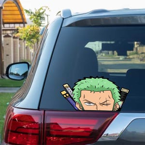 Anime Swordsman peeking decal cartoon ninja slay pirate fighter sticker for cars trucks suv peeker peeakabo japanese character funny laptop