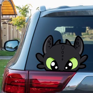 Cute Black Dragon Peeking Peek Peekabo Peekers Window Vinyl Decal Cartoon Stickers Meme Movie