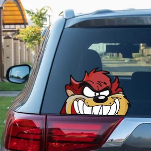 Tasmanian Devil Peeking Peek Peekabo Bumper Window Vinyl Decal Anime Cartoon Stickers Meme