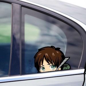 Eren con espada Ataque de titán Peeking Peek Peekabo Peekers Calcomanía de vinilo para ventana de parachoques Pegatinas de películas de anime