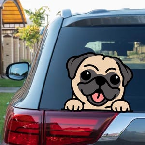 Cute cool Pug fawn Peeking Peek Peekabo Peekers Bumper Window Vinyl Decal Cute Puppy Funny Stickers