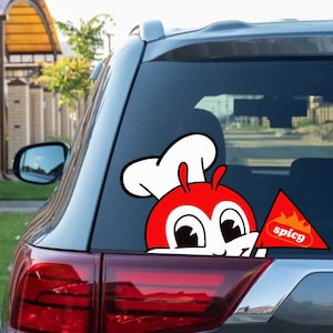 Filipino Jollibee Peeking Spicy Love Decal Cartoon fast Food Sticker For Cars Trucks laptop Instagram Funny Stickers pinoy bida ang sarap