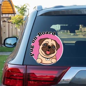 Cute pug on board decal fawn Peeking Peek Peekabo Peekers Bumper Window Vinyl Decal Cute Puppy Funny Stickers
