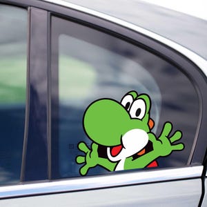 Yoshi waving Peeking Peek Peekabo Peekers Bumper Window Vinyl Decal Anime Kids Cartoon Video Game Stickers