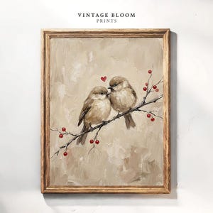 Vintage Love Birds Sketch | Neutral Romantic Art | Romantic Wall Art Printable | Spring Bird Digital Download