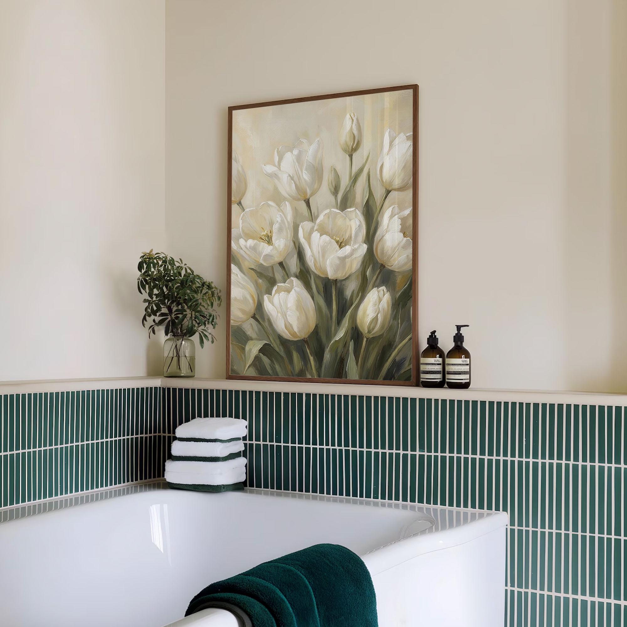 Printable White Tulips Oil Painting | Vintage Floral Wall Art | Kitchen ...