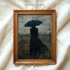 Melancholy Woman in Rain Art Print | Dark Academia Decor | Digital Download