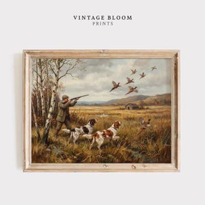 Arte de pared vintage de perro de caza / Cabaña rústica de setter imprimible / Descarga digital de vida silvestre