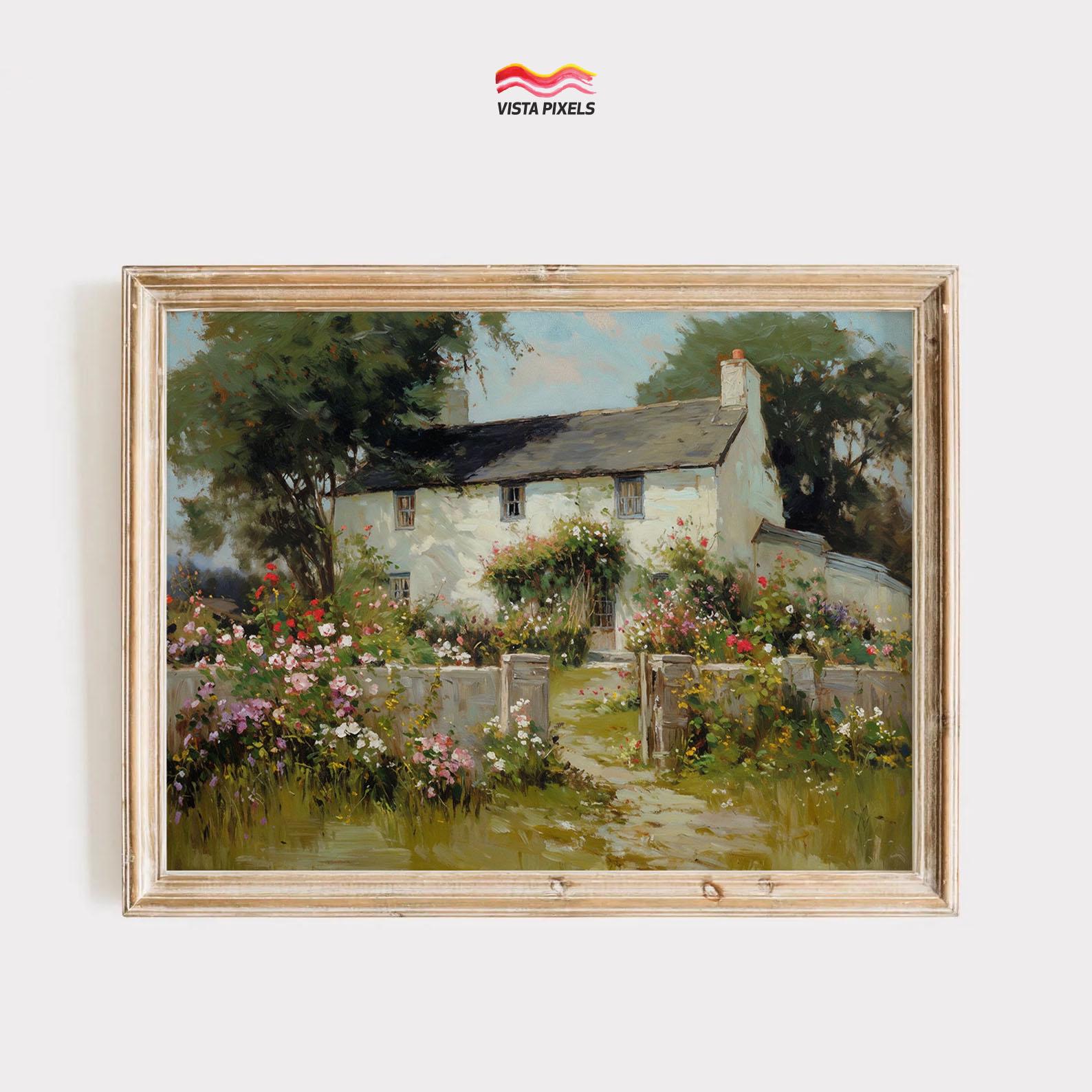 Tableau Toile Galerie - Étang D'Eau Art Floral Et Fleur - Style Cottage Anglais