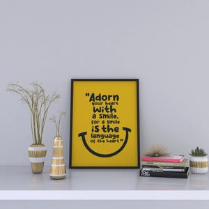 Positive Quote Wall Art Printable Adorn Your Heart With A Smile Digital Download