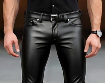 Men’s Black Genuine Leather Pants | Handmade Slim Fit Biker Trousers | Stylish Rocker Fashion
