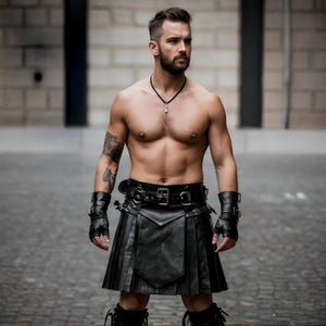 Handmade Black Leather Kilt for Men | Gothic Warrior Kilt | Steampunk Leather Skirt | Festival & Cosplay Outfit | Adjustable Utility Kilt