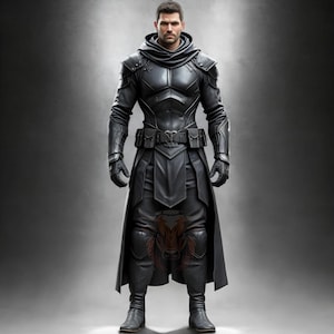 Handmade Black Leather Medieval Warrior Costume | Hooded Assassin Outfit | Fantasy LARP Cosplay Armor
