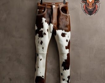 Men’s Handmade Cowhide Leather Pants | Genuine Fur Western Trousers | Vintage Rodeo Cowboy Fashion