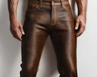 Men’s Genuine Cowhide Hair-On Leather Pants | Handmade Western Cowboy Trousers | Custom Fit Jeans