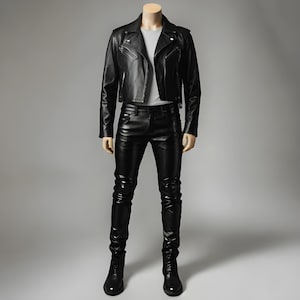 Men’s Black Leather Biker Jacket & Pants Set | Handmade Genuine Leather Motorcycle Suit | High-Quality Black Leather Outfit | Skin Fit Pants