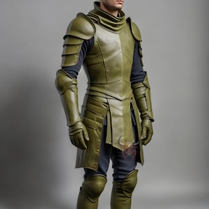 Men&#39;s Leather Fantasy Warrior Armour | Handmade Medieval Green Knight Cosplay Suit | Gothic LARP Battle Outfit | Renaissance BEAST Costume