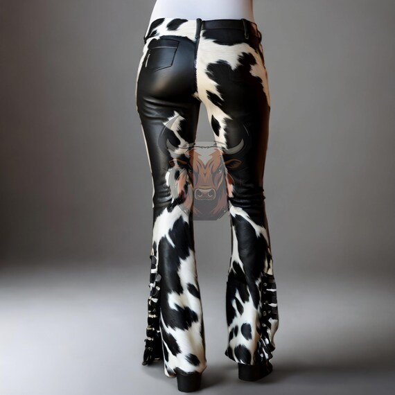 Cowhide Leather Bell Bottom Pants Hair-on Hide Western Flared