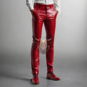 Red leather pants
Crocodile embossed leather pants
Men’s leather trousers
Handmade leather pants
Slim fit leather pants
Genuine leather pants
Biker leather pants
Rockstar leather pants
Exotic leather trousers
Custom leather pants
Designer leather pants
High-fashion leather trousers
Motorcycle leather pants
Stage performance outfit
Gothic punk leather wear
Luxury men’s fashion
Tailored leather jeans
Leather biker jeans
Handmade men’s trousers
Custom fit leather pants
Men’s red crocodile leather