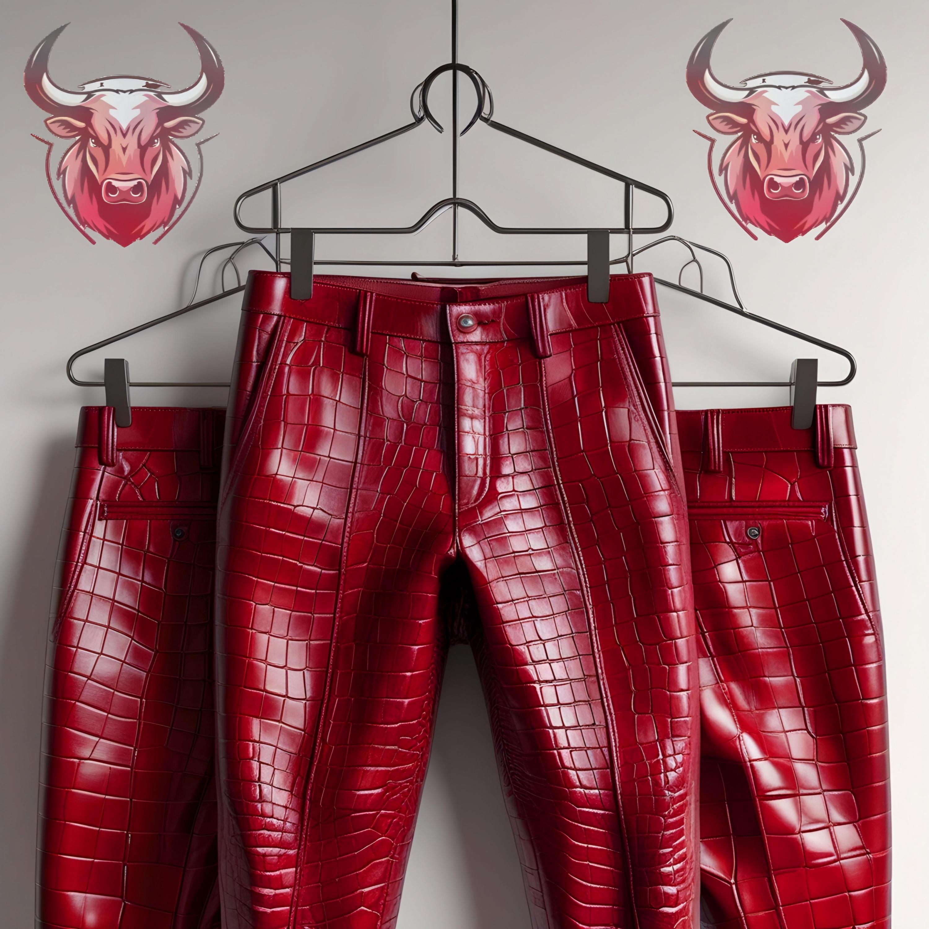 Red Crocodile Leather Pants | Slim Fit Handmade Men's Trousers