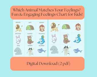 Animal Feelings Chart Printable | Emotions Poster for Kids Therapy Classroom SEL Counseling