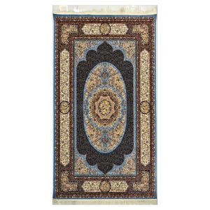 Vintage Persian Rug 7x10, Black with Beige Area Rug with Oval Medallion Design, Traditional Oriental Carpet for Living Room | Bedroom