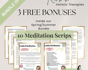 Pacote de roteiros de meditação guiada | 13 roteiros imprimíveis para meditação, cura de chakras, relaxamento e autodescoberta | Download digital