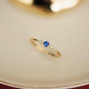 14K Gold Sapphire Stone Ring 925 Sterling Silver Ring With Blue Sapphire Stone Sapphire Wedding Ring Sapphire Ring Gift For Her Minimalist