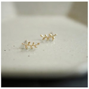 925 Sterling Silver Olive Branch Earrings Leaf Branch Stud Earrings Minimalist Leaf Earrings Silver Leaf Stud Earrings Gold Leaf Earrings