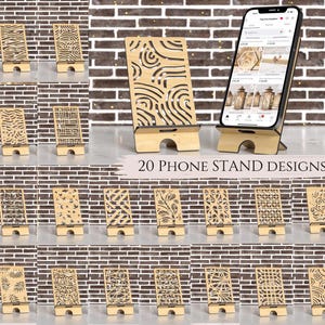 Bundel van 20 houten telefoonstandaard - lasergesneden houder voor mobiel met gravure, digitale SVG-download voor mobiele standaard Craft