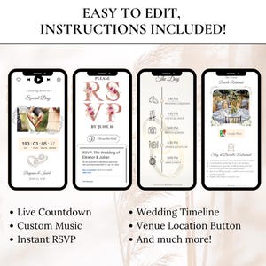 Wedding Invite Template | RSVP Music Track Responses Invitation Mariage Digital Wedding Invitation Countdown | Customizable Animated image 3