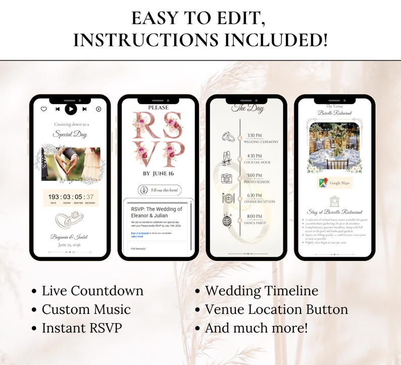 Wedding Invite Template | RSVP Music Track Responses Invitation Mariage Digital Wedding Invitation Countdown | Customizable Animated image 3