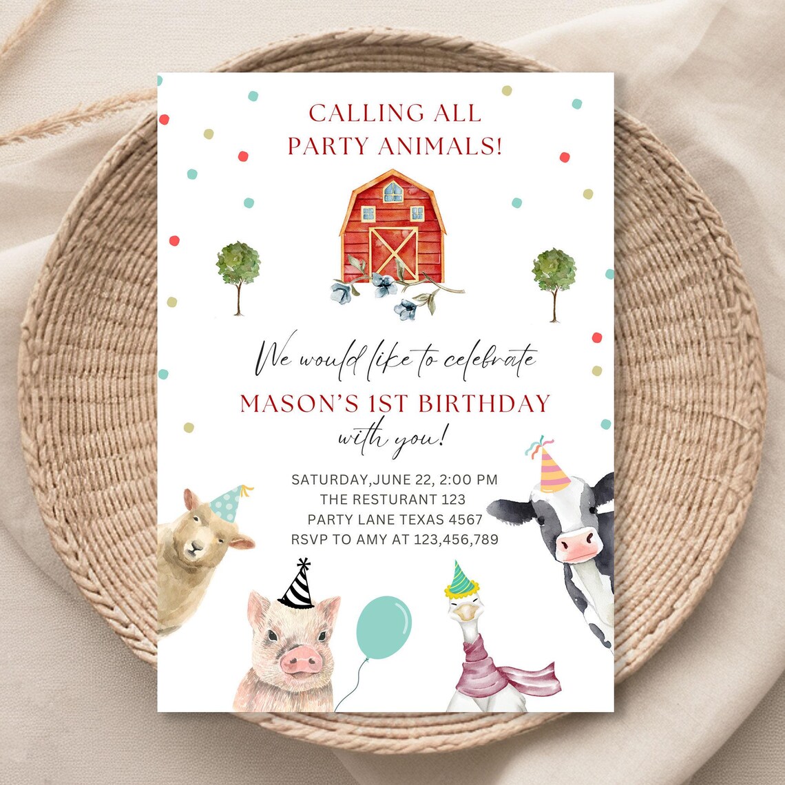 Editable Farm Animals Birthday Invitation Boy Farm Barnyard First ...