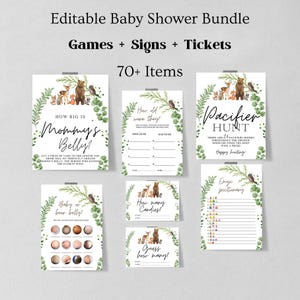 Baby Shower Games Bundle, Printable Baby Shower Game Pack, Woodland Animals Editable Games, Forest Animals Baby Shower Package 1215