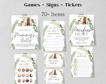 Baby Shower Games Bundle, Printable Baby Shower Game Pack, Woodland Animals Editable Games, Forest Animals Baby Shower Package 1215