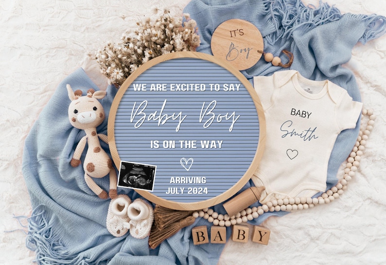 Boy Pregnancy Announcement Digital Baby Announcement Boy Gender Reveal Social Media Reveal Editable Template Its a Boy Little Brother image 1