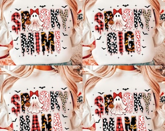 Spooky Mama Halloween Bundle Png, Spooky Letters Png, Leopard Checker Cherry Print, Red Black, Halloween Ghost Neon Png, Boo Ghost Coquette