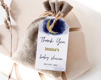 Editable Over the Moon Baby Shower Favor Tags, Moon and Stars, Twinkle Twinkle Little Star Baby Shower Favor Tags, baby shower Gift tag 1216