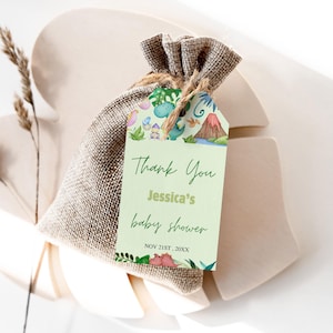 Editable Dinosaur Baby Shower Favor Tags, Greenery Dino Baby Shower Favor Tags, baby shower Gift tag 1230