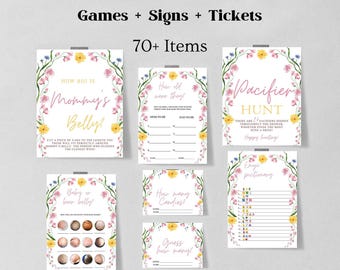 Wildblumen-Babyparty-Spiele-Bündel, Boho-Babyparty-Spiele zum Ausdrucken, Wildblumen-Babyparty-Schilder, Blumen-Babyparty-Spiele 1214