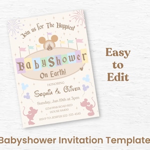 Dinseyland Baby Shower Invite, Happiest Celebration on Earth, Mikey & Mini Mouse Theme, Digital Download, Printable Party Invitation