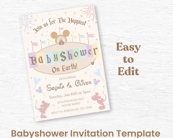 Dinseyland Baby Shower Invite, Happiest Celebration on Earth, Mikey & Mini Mouse Theme, Digital Download, Printable Party Invitation