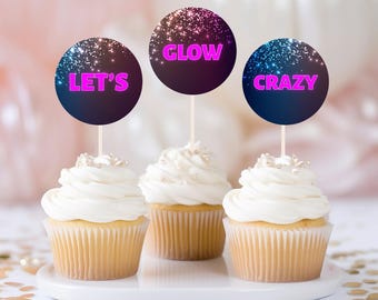 Adorno para tarta de cumpleaños editable con luz de neón, adorno para cupcakes que brilla en la oscuridad, decoración para tarta 1247