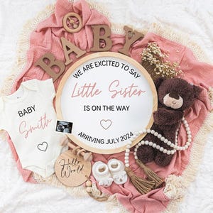 Girl Pregnancy Announcement Digital Baby Announcement Girl Gender Reveal Social Media Reveal Editable Template Its a Girl Little Sister