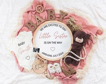 Girl Pregnancy Announcement Digital Baby Announcement Girl Gender Reveal Social Media Reveal Editable Template Its a Girl Little Sister