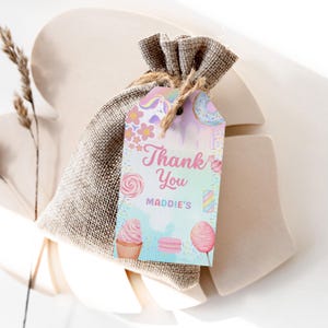 Editable cotton candy sweets donut Birthday Favor Tags Birthday Thank You Tags ice cream cupcake unicorn Party Gift Digital Template 1121